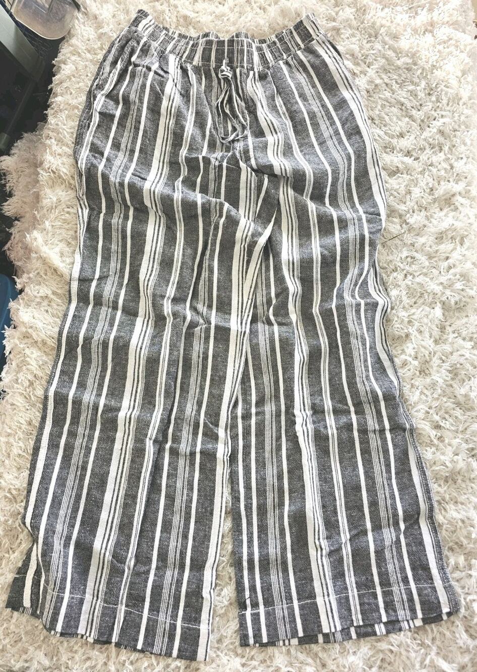 BRIGGS New York Linen Blend Wide Leg Pants Coastal Beach Naughtical L NWT Boho